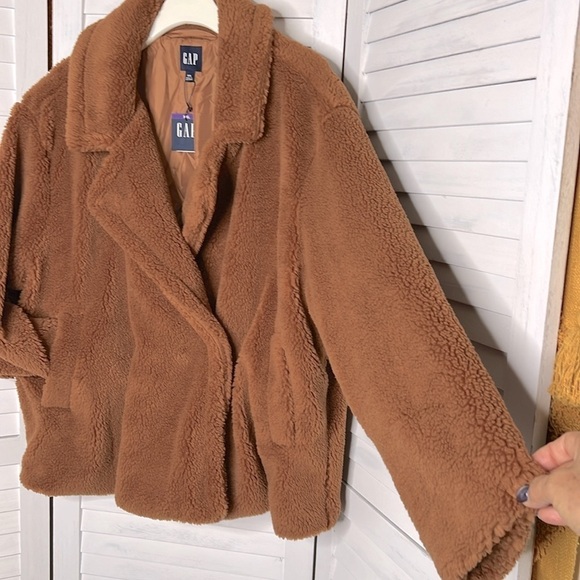 GAP l Sherpa Peacoat Jacket Holiday Brown Comfy Teddy Bear Fall Coat 2X Plu… - Picture 8 of 16